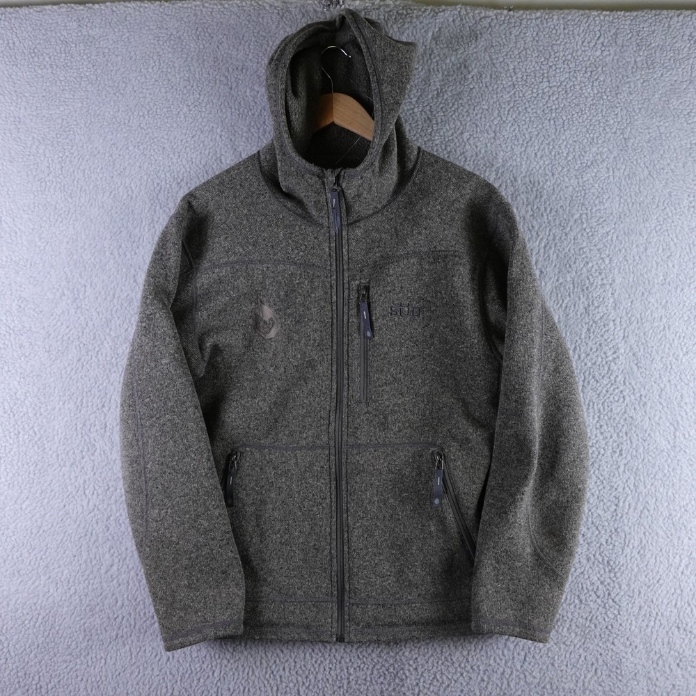 Stio Wilcox Fleece Hoodie‎ Mens Medium Grey Full Zip Sweater Knit Jacket